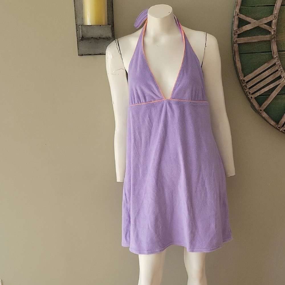 Lauren Ralph Lauren Purple Terry Cloth Halter Neck Dress / Cover Up